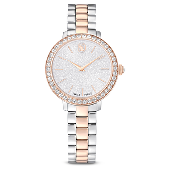 swarovski matrix 3 link watch  swiss made  metal bracelet  silver tone  rose gold tone finish