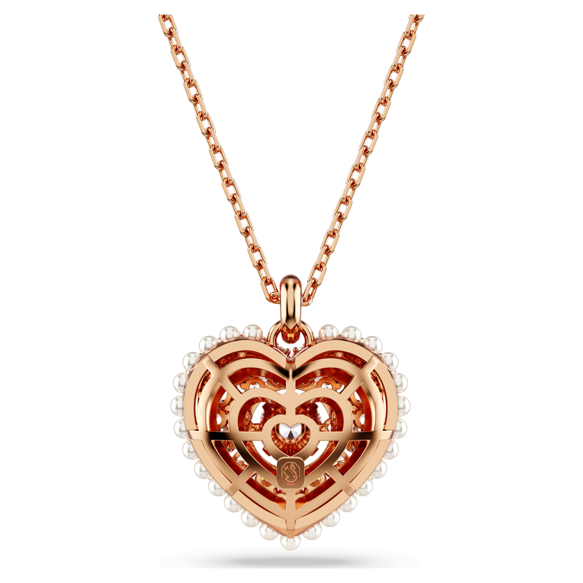 swarovski idyllia pendant  crystal pearl  heart  white  rose gold tone plated