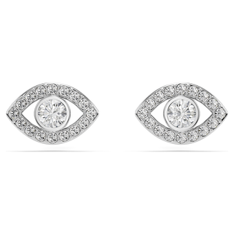 swarovski luckily stud earrings  round cut  pav   eye  white  rhodium plated