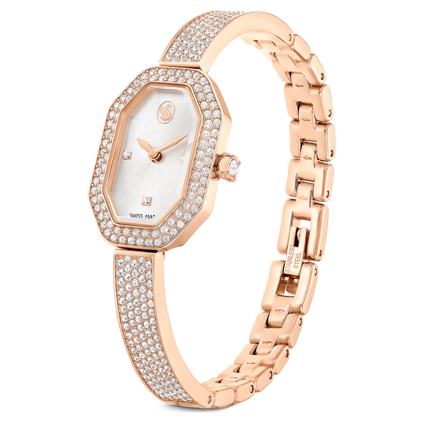 swarovski dextera bangle watch  swiss made  metal bracelet  rose gold tone  rose gold tone finish