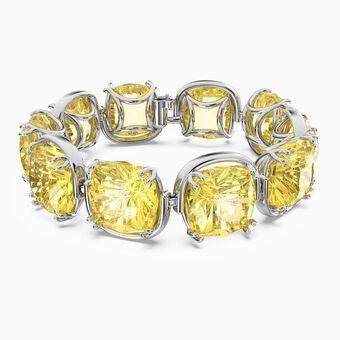 Harmonia bracelet, Cushion cut crystals, Yellow, Rhodium plated