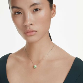 swarovski bella v pendant  round cut  green  rhodium plated