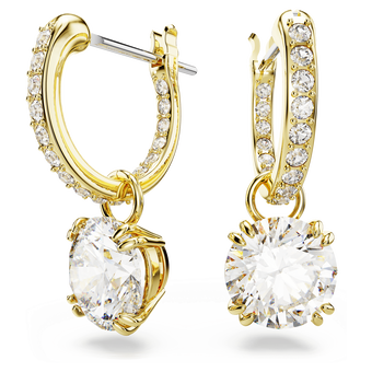 swarovski stilla drop earrings  round cut  white  18k gold finish