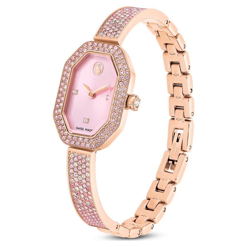 swarovski dextera bangle watch  swiss made  metal bracelet  pink  rose gold tone plated