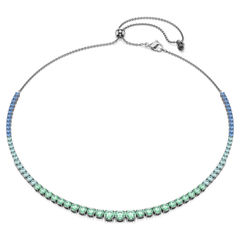 swarovski matrix tennis necklace  gradient of round cuts  multicolored  ruthenium plated