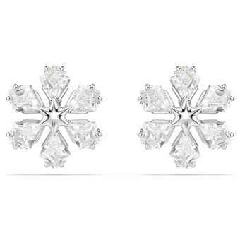 swarovski idyllia stud earrings  mixed cuts  snowflake  white  rhodium plated