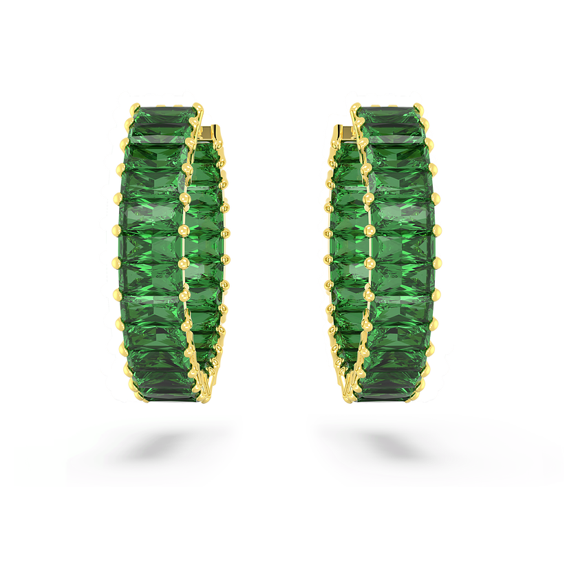 swarovski matrix hoop earrings  baguette cut  green  gold tone plated