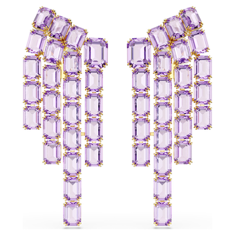swarovski millenia clip earrings  octagon cut  chandelier  purple  18k gold finish
