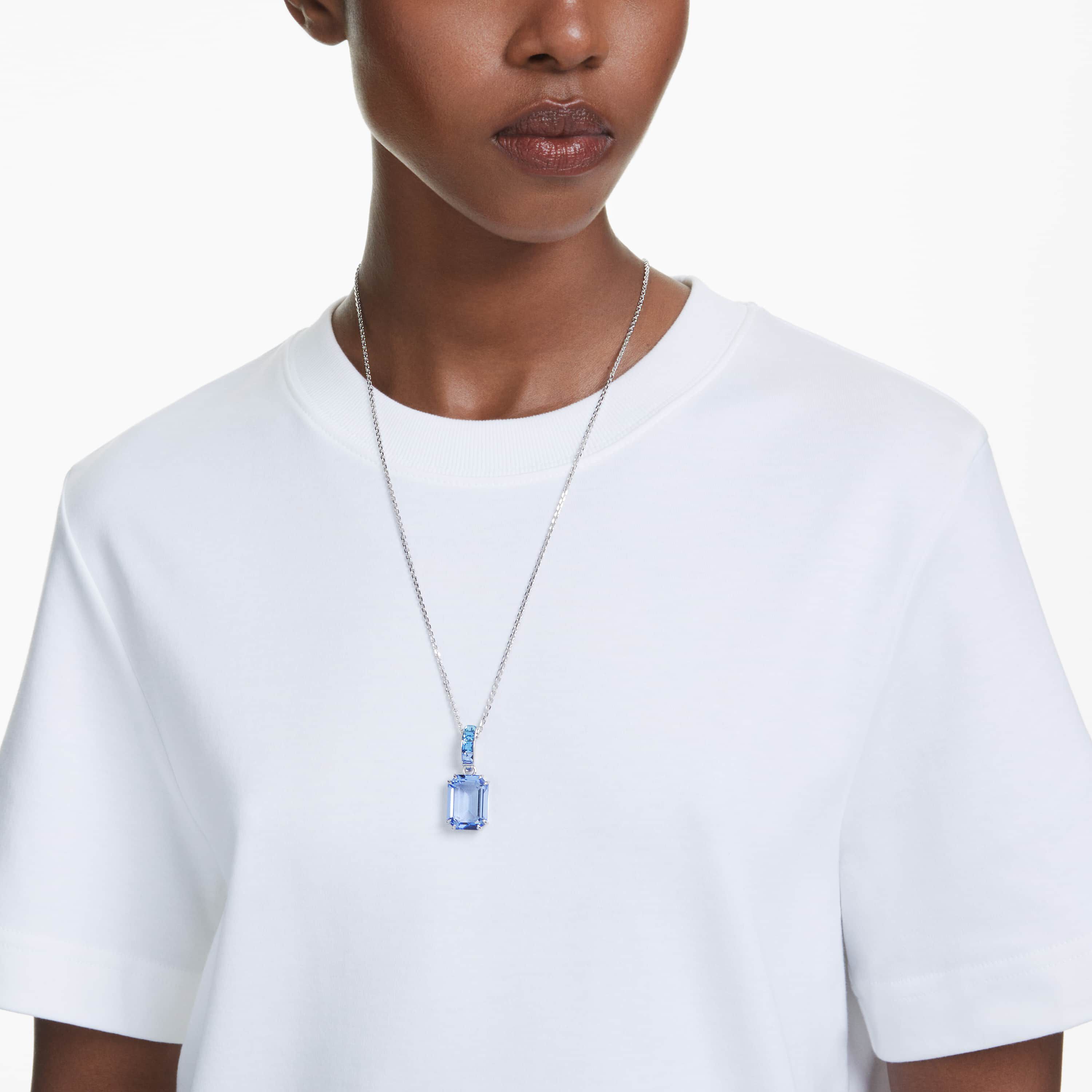 swarovski millenia pendant  octagon cut  blue  rhodium plated