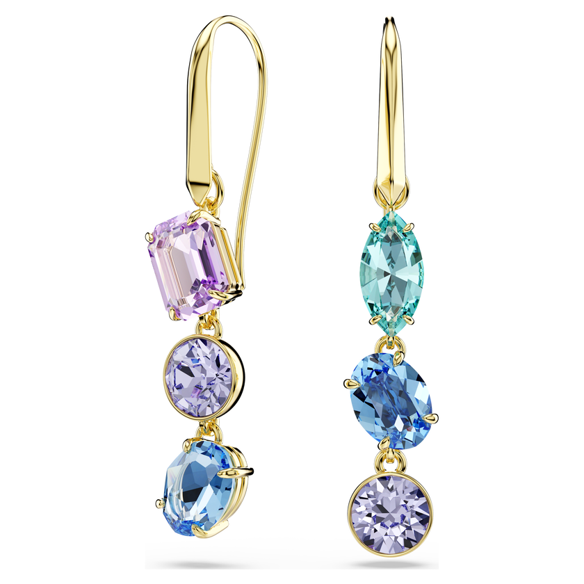 swarovski gema drop earrings  asymmetrical design  mixed cuts  multicolored  gold tone plated