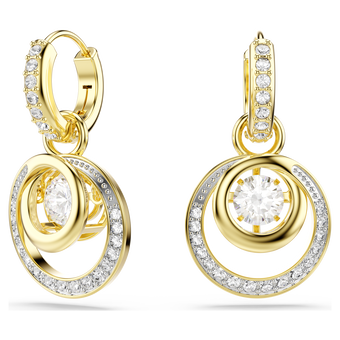 swarovski hyperbola drop earrings  round cut  white  gold tone plated