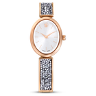 Crystal Rock Oval watch, Swiss Made, Metal bracelet, Silver tone, Rose gold-tone finish