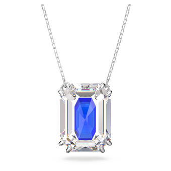 swarovski chroma pendant  octagon cut crystal  blue  rhodium plated