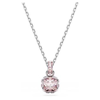 swarovski birthstone pendant  square cut  june  pink  rhodium plated