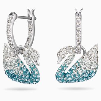 Iconic Swan Pierced Earrings, Multi-colored, Rhodium plated