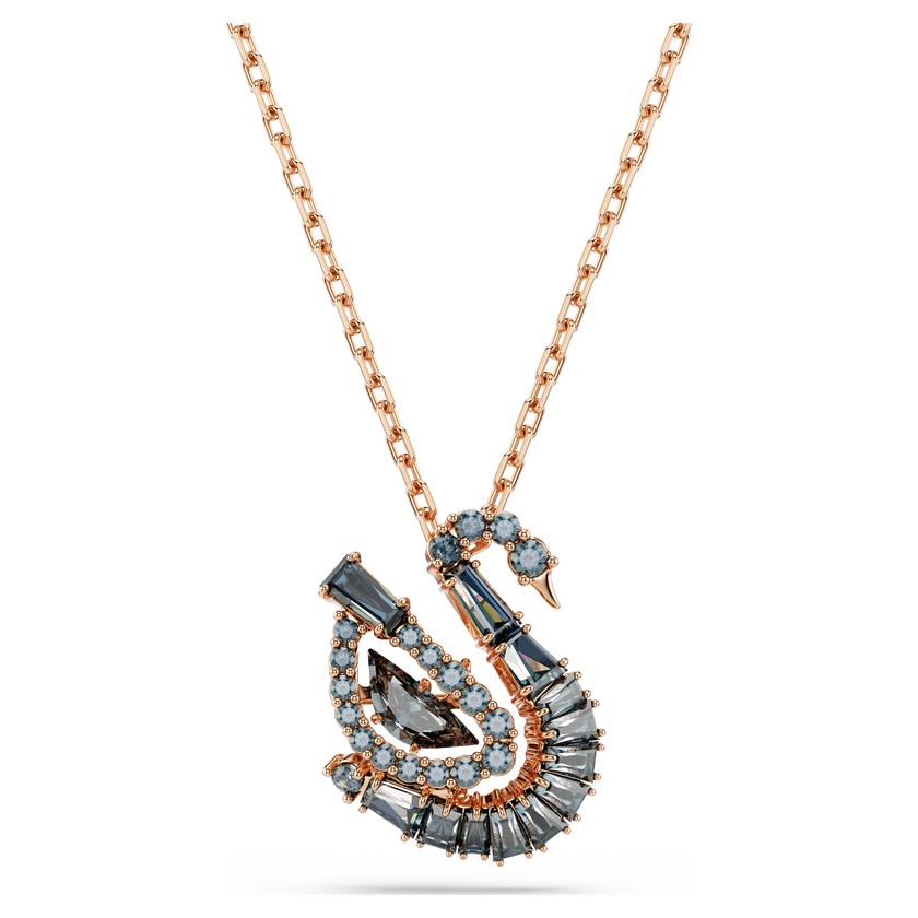 swarovski swan pendant  mixed cuts  swan  black  18k rose gold finish