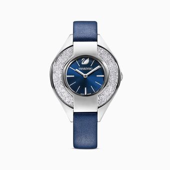Crystalline Sporty Watch, Leather strap, Blue, Stainless steel