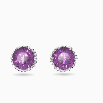 Birthstone earrings, February, Purple, Rhodium plated