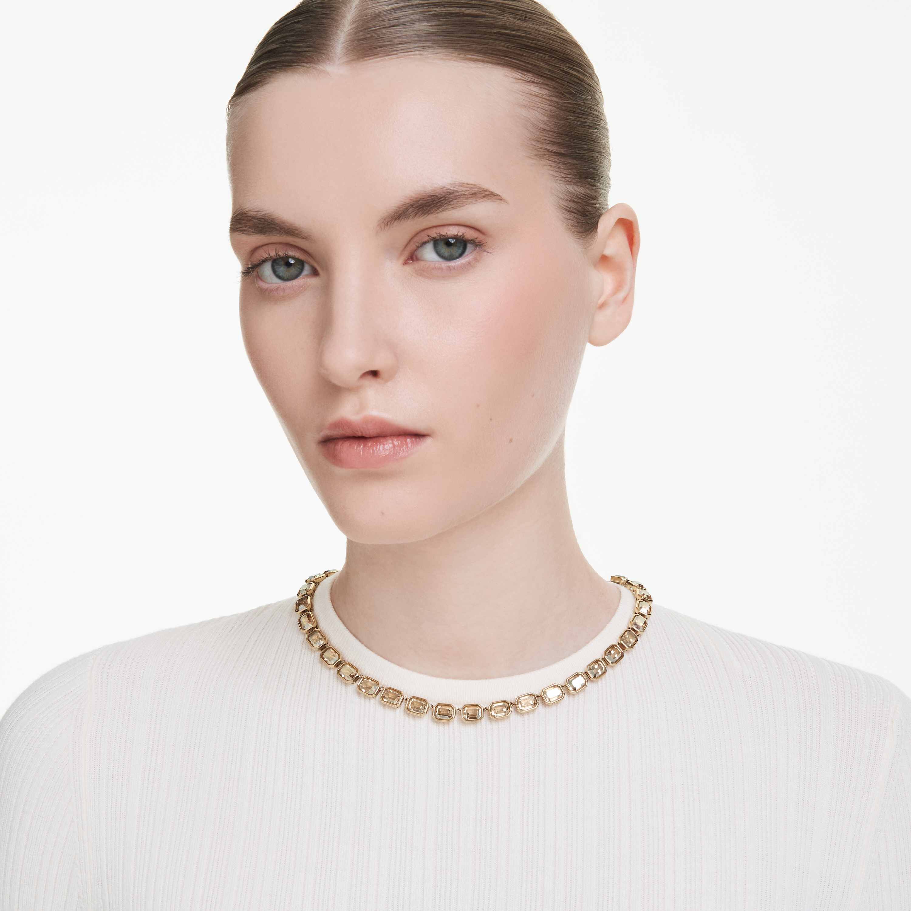 swarovski millenia tennis necklace  octagon cut  yellow  gold tone plated