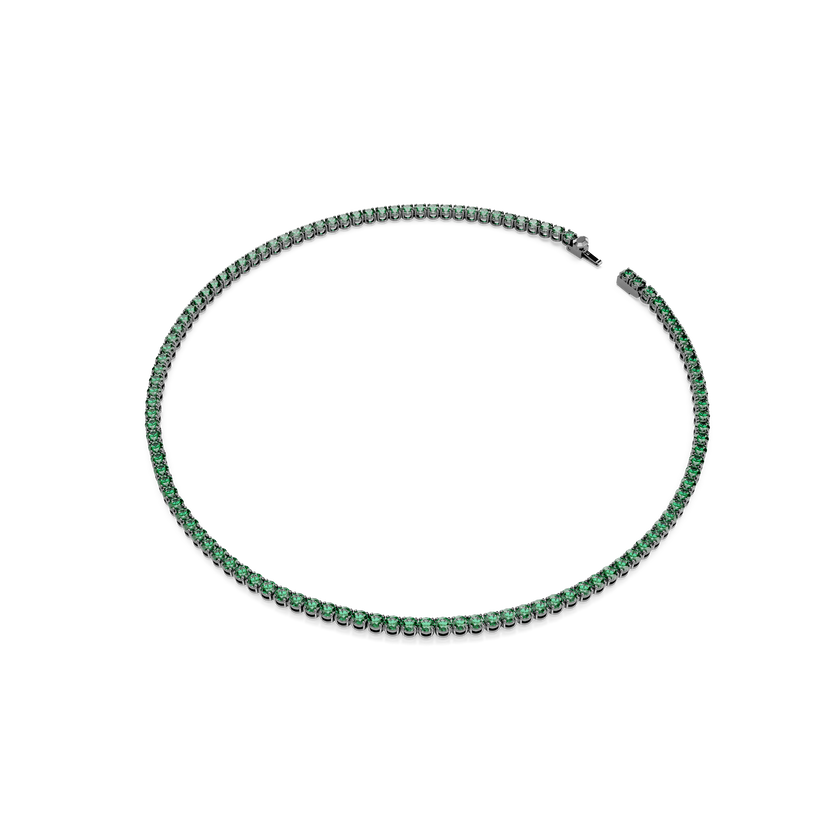 swarovski matrix tennis necklace  round cut  green  ruthenium plated