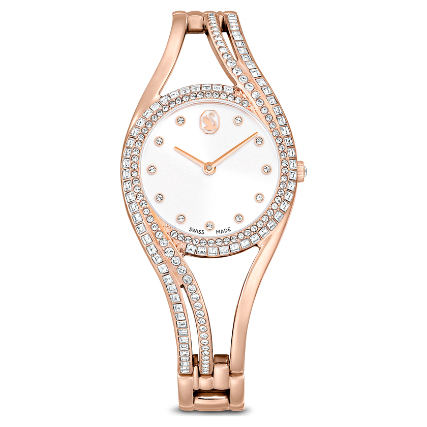 swarovski hyperbola bangle watch  swiss made  metal bracelet  rose gold tone  rose gold tone finish