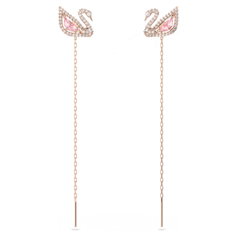 swarovski swan drop earrings  swan  pink  rose gold tone plated