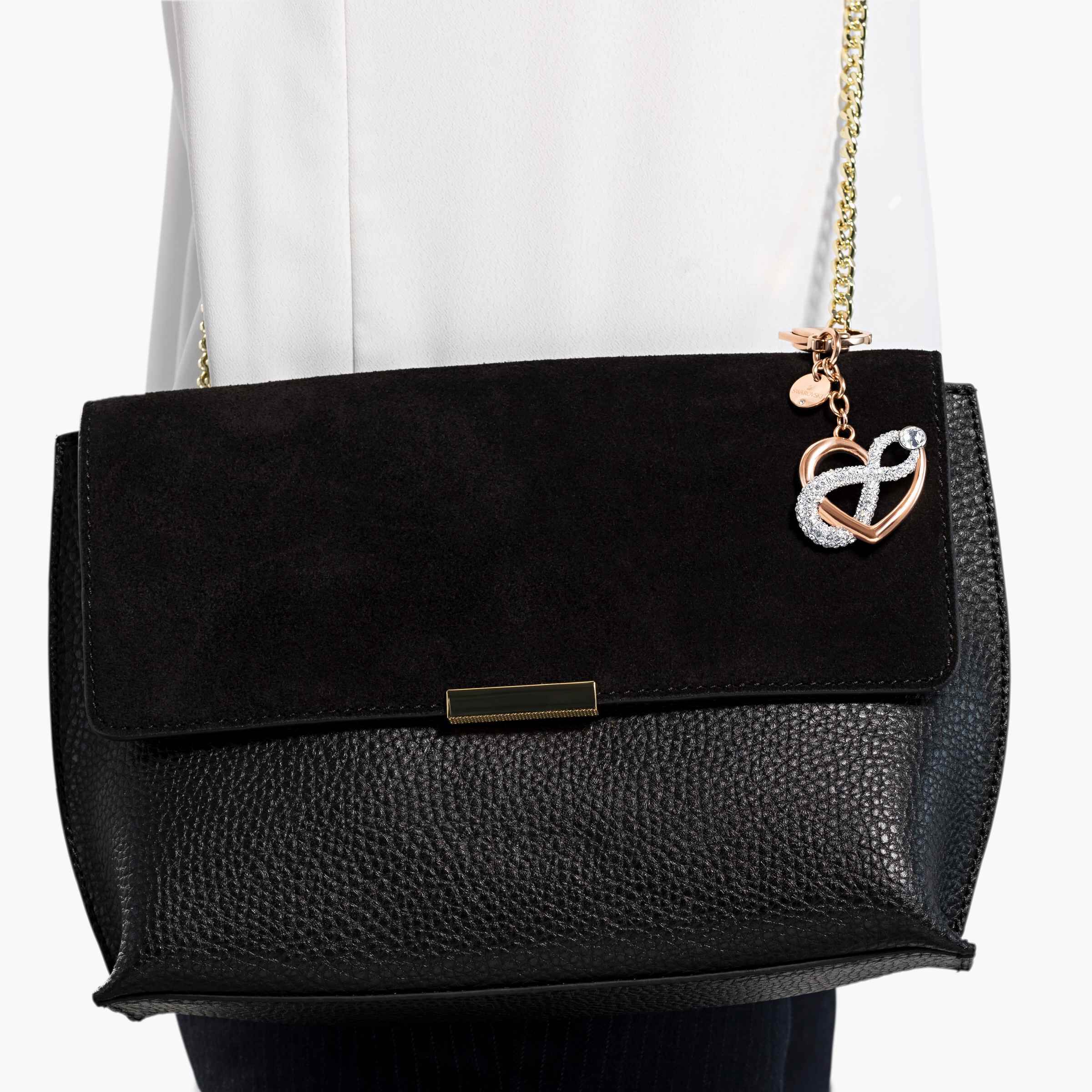 swarovski infinite bag charm  infinity and heart  white  mixed metal finish