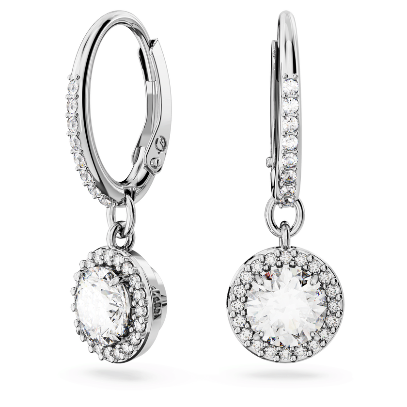 swarovski una angelic drop earrings  round cut  pav   white  rhodium plated