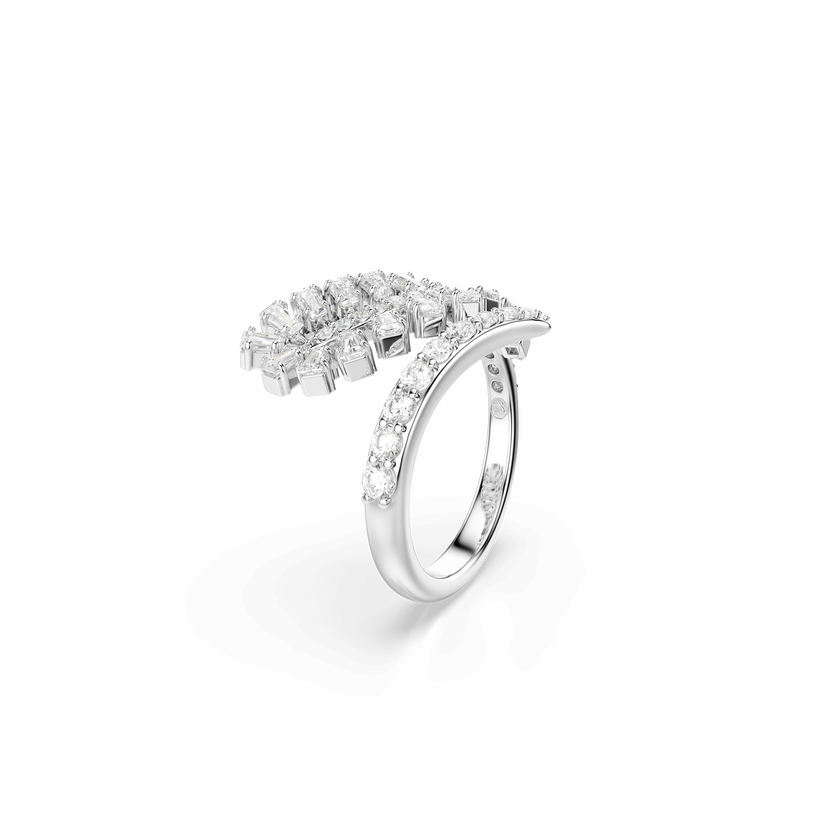 swarovski vienna open ring  mixed cuts  feather  white  rhodium plated