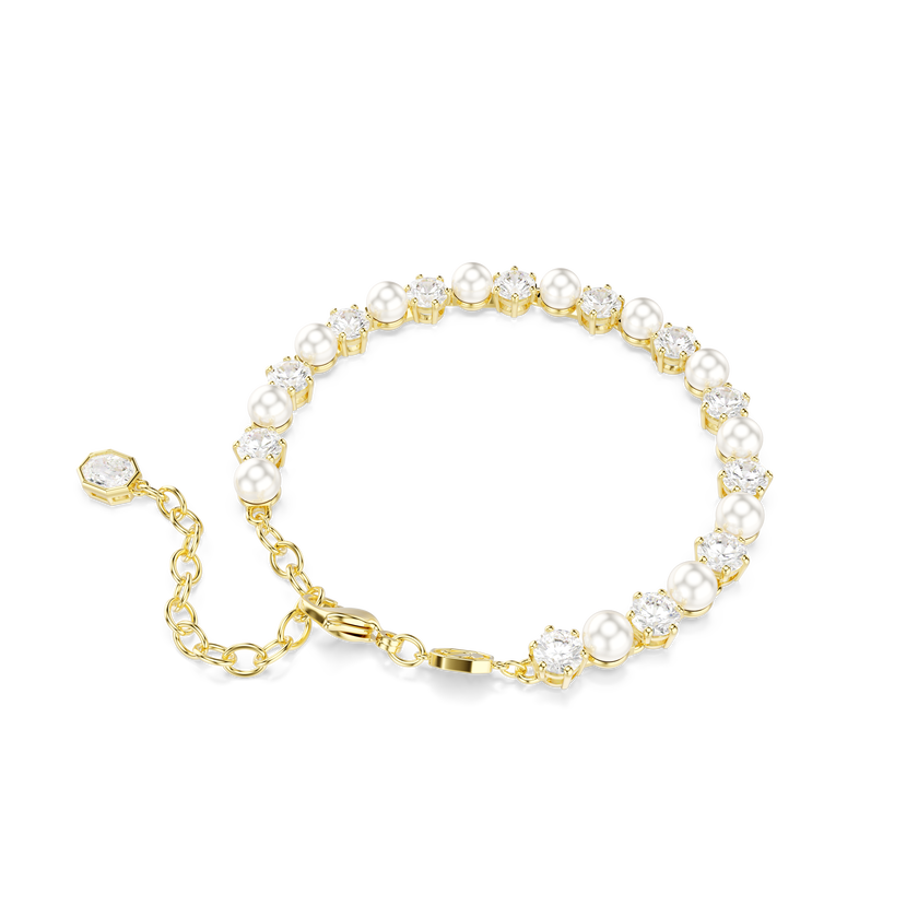 swarovski matrix tennis bracelet  crystal pearl  round cut  white  gold tone plated