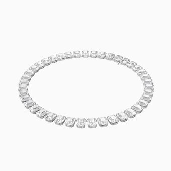 Millenia necklace, All-around, Octagon cut crystals, White, Rhodium plated