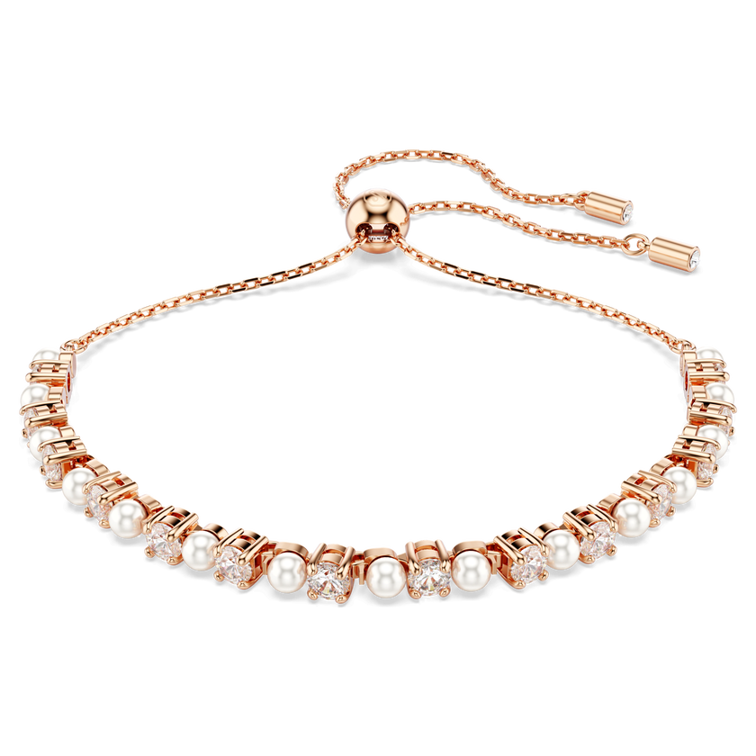 swarovski matrix bracelet  crystal pearl  round cuts  white  18k rose gold finish