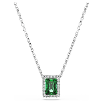 swarovski una angelic pendant  rectangular cut  pav   green  rhodium plated
