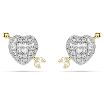 swarovski idyllia stud earrings  mixed cuts  heart with arrow  white  mixed metal finish
