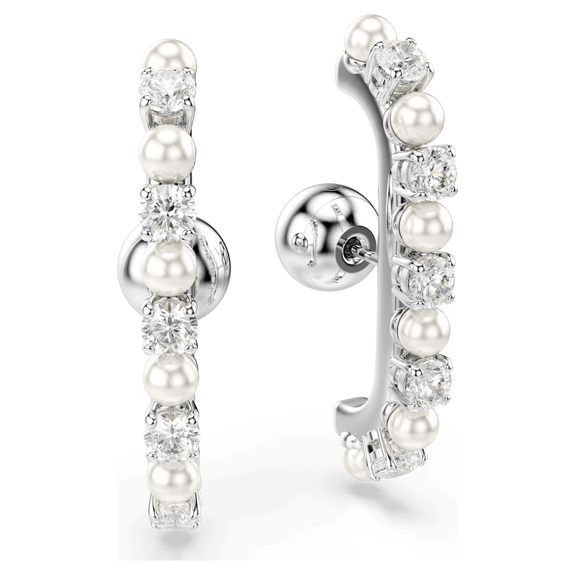 swarovski matrix ear cuff  set  3   crystal pearl  round cut  white  rhodium plated