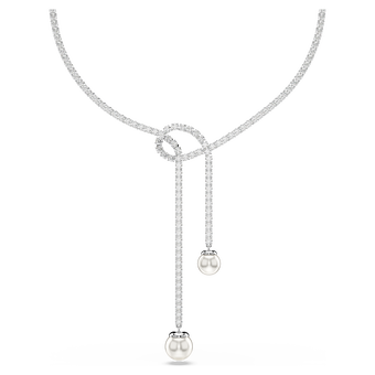 swarovski matrix y necklace  crystal pearl  round cut  white  rhodium plated