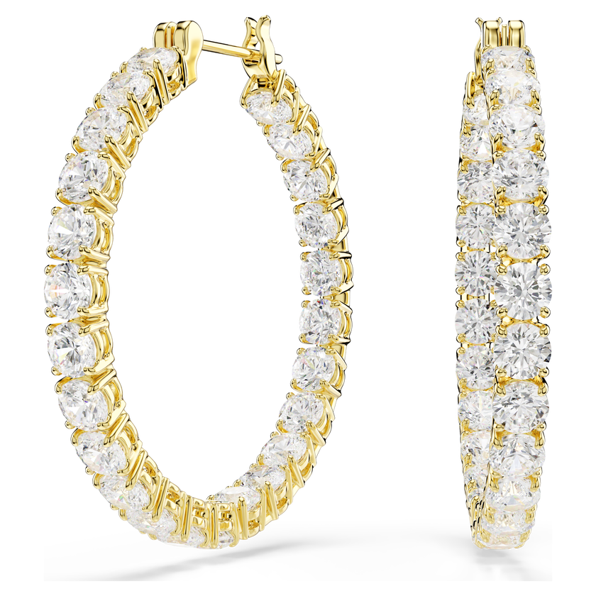 swarovski matrix hoop earrings  round cut  white  gold tone plated