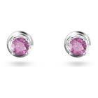 Stilla stud earrings, Round cut, Purple, Rhodium plated