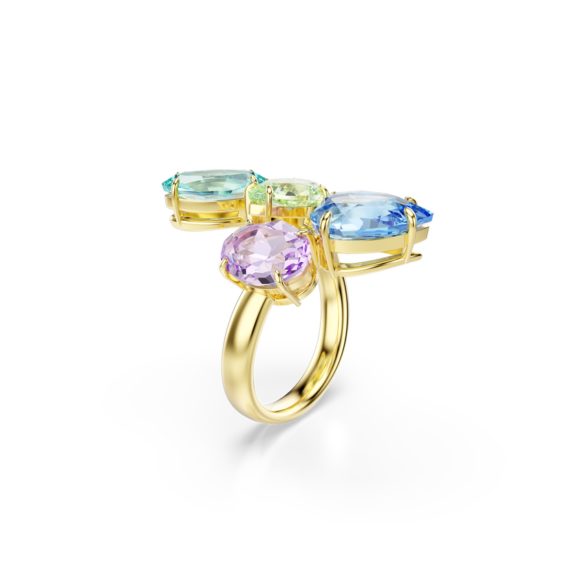 swarovski gema motif ring  mixed cuts  multicolored  gold tone plated