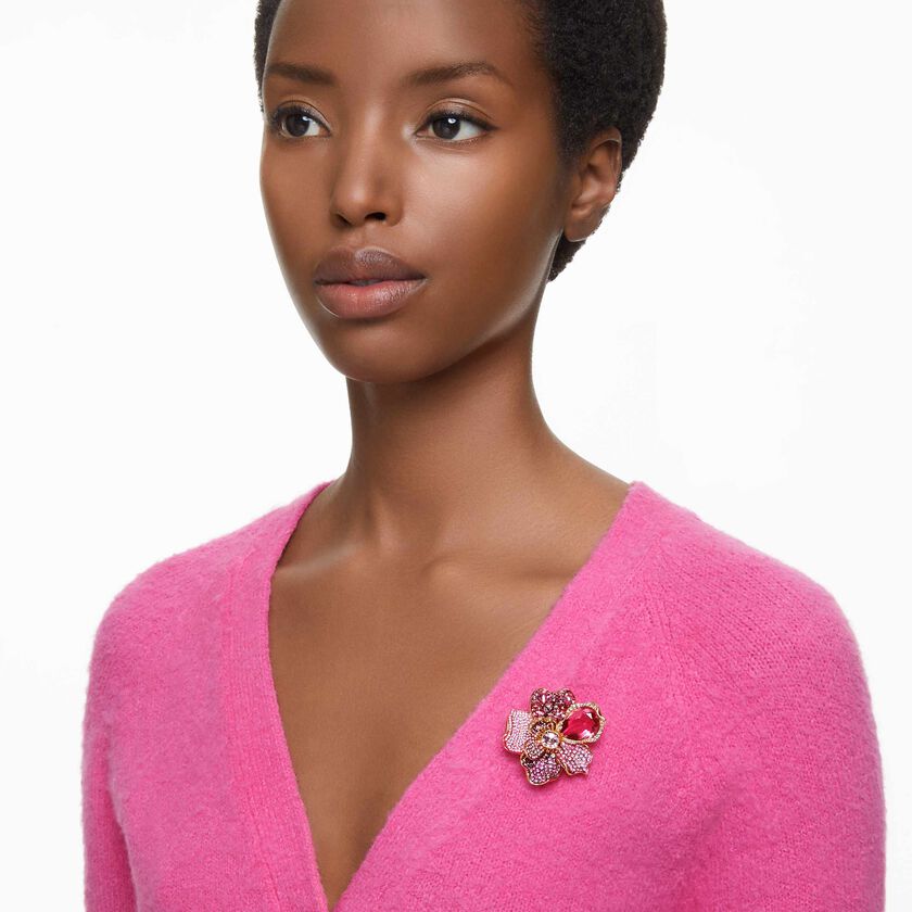 swarovski idyllia pendant and brooch  pav   flower  pink  gold tone plated