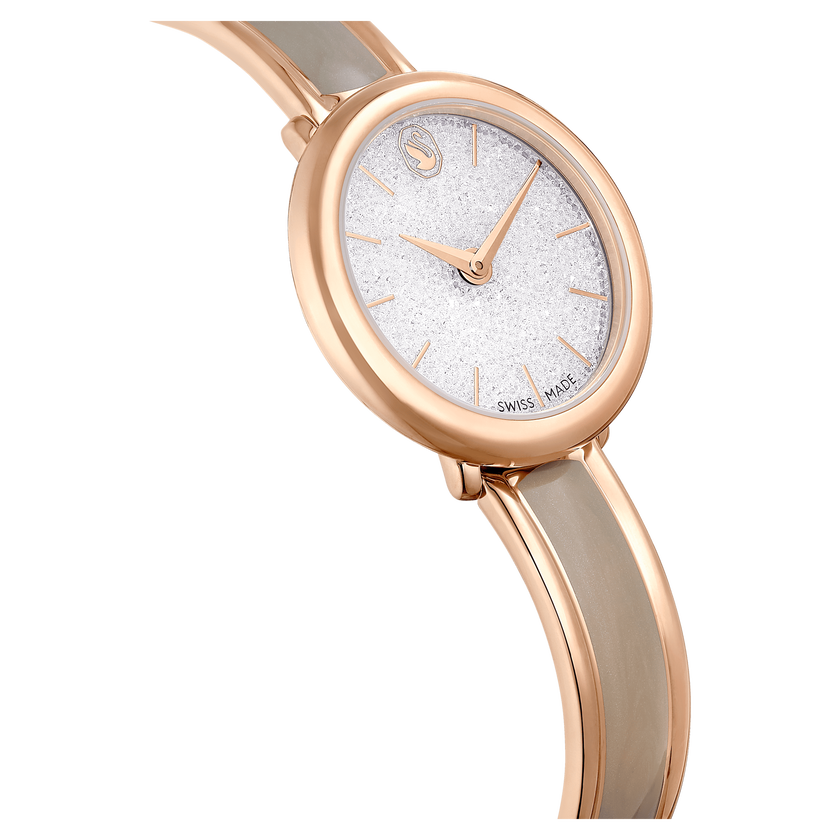 swarovski crystalline bangle watch  swiss made  metal bracelet  beige  rose gold tone finish