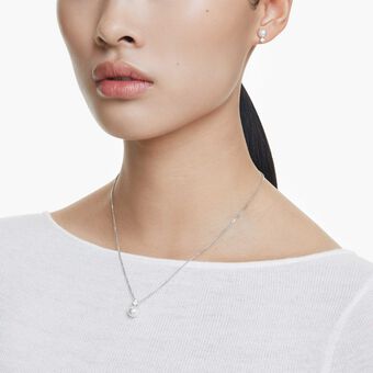 swarovski matrix set  crystal pearl  round cut  white  rhodium plated