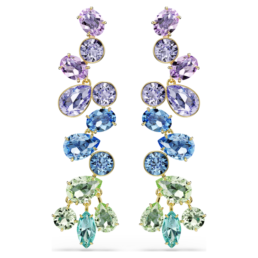 swarovski gema drop earrings  mixed cuts  chandelier  long  multicolored  gold tone plated