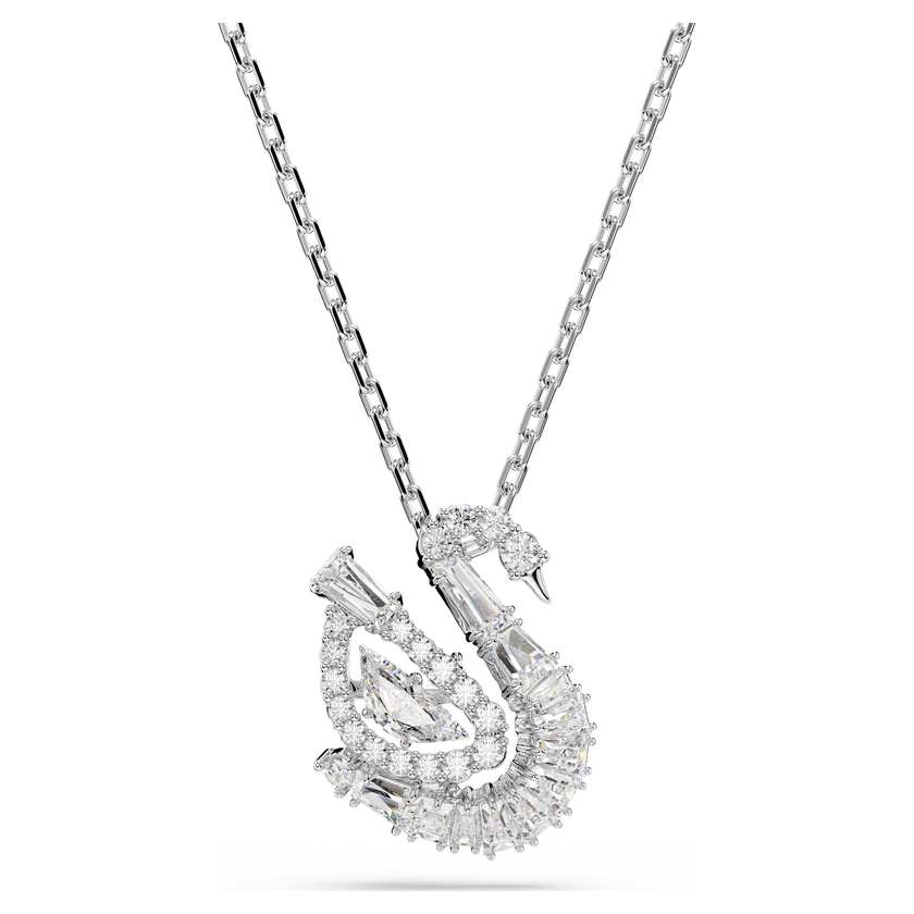 swarovski swan pendant  mixed cuts  swan  white