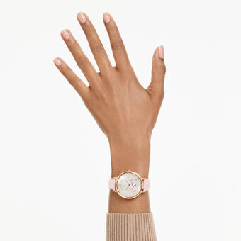 swarovski teddy watch  swiss made  leather strap  pink  rose gold tone finish
