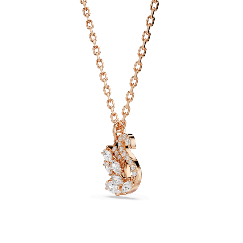 swarovski swan pendant  mixed cuts  swan  white  18k rose gold finish