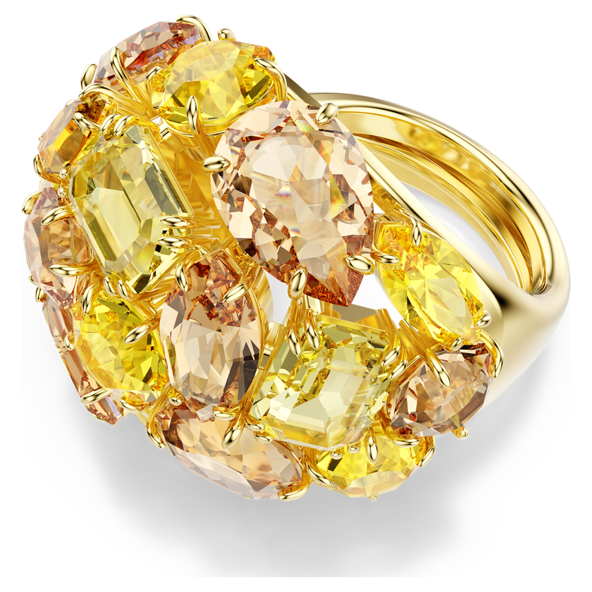 swarovski gema cocktail ring  mixed cuts  yellow  gold tone plated