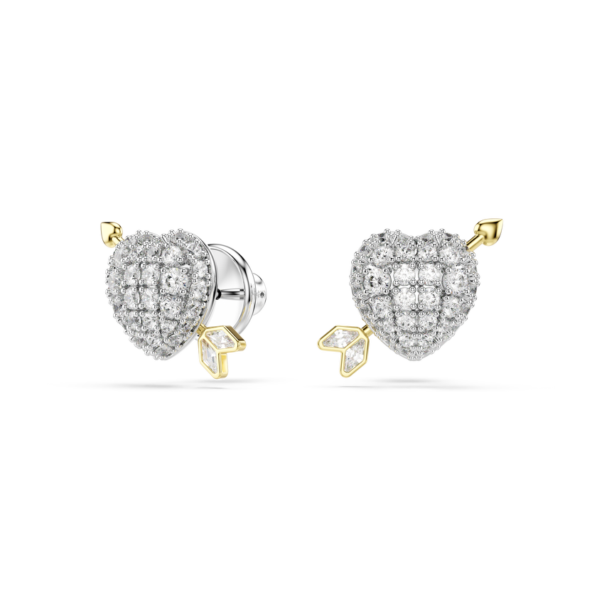 swarovski idyllia stud earrings  mixed cuts  heart with arrow  white  mixed metal finish