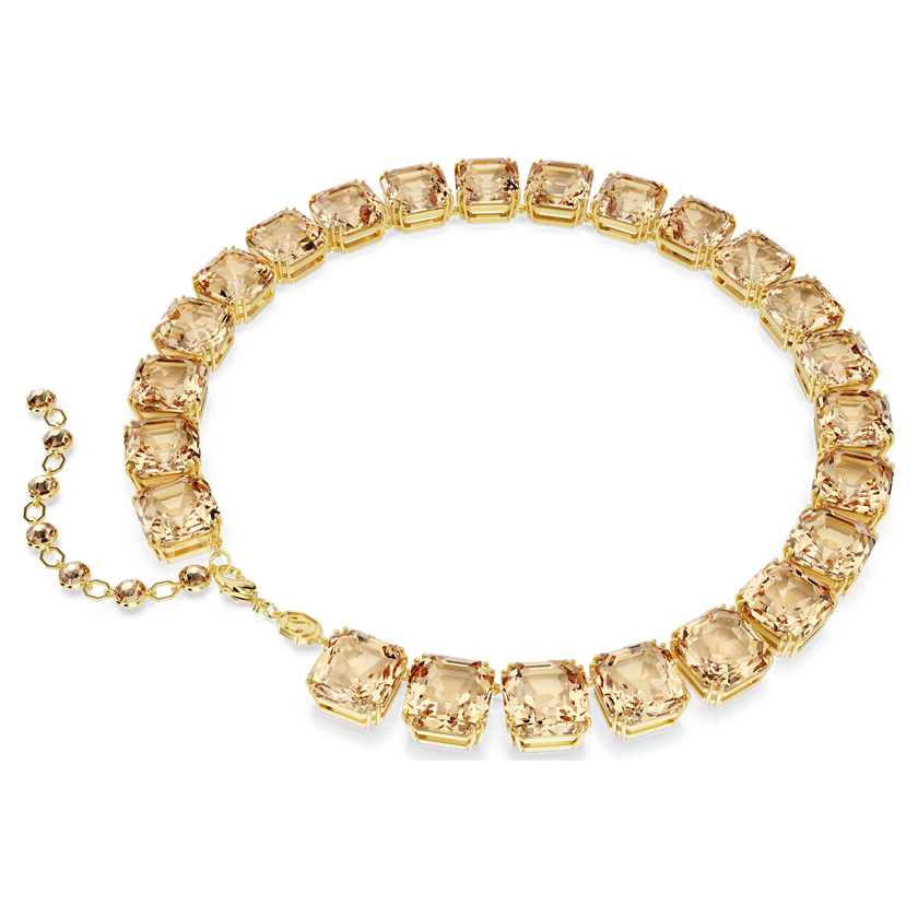 swarovski millenia tennis necklace  octagon cut  caramel  gold tone plated