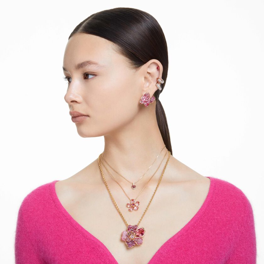 swarovski idyllia pendant and brooch  pav   flower  pink  gold tone plated